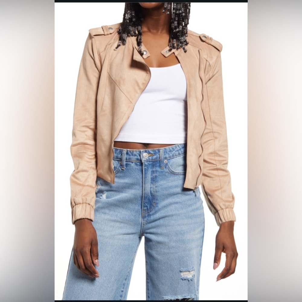 BLANK NYC Faux Suede Moto Bomber | Medium | Sand Dune